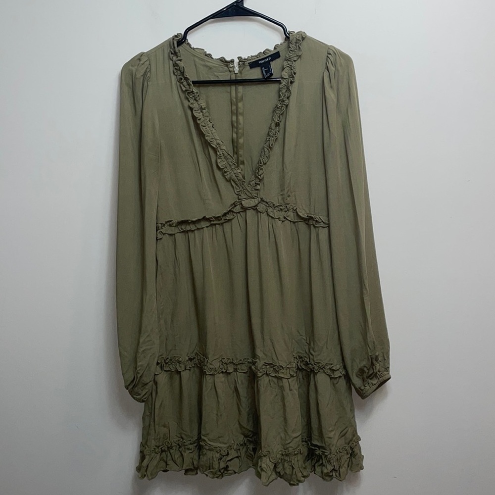 Forever 21 boho olive green king sleeve mini dress women size small